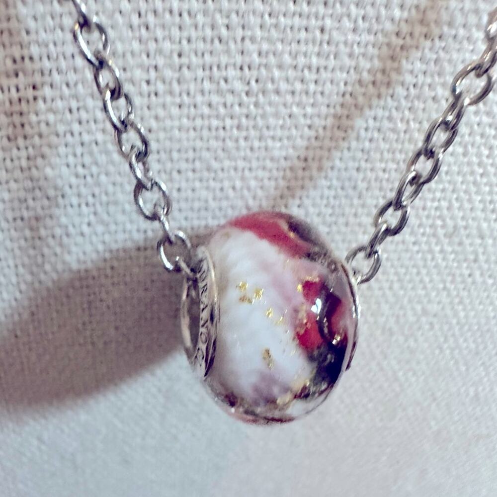 Perlavita Murano Glass Charm Necklace 925 Sterling Silver Brown Red Bead Beaded